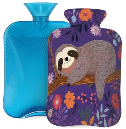 Mexpekil Wärmflasche mit weichem Flanellbezug, 2 l, großer Wärmbeutel zur Schmerzlinderung, warme Hände, Füße und Körper, ideales Geschenk für Erwachsene und Kinder, Faultier auf Ast, Violett