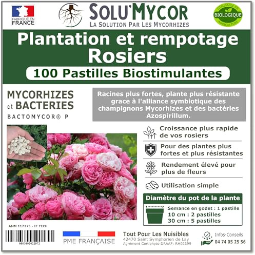 SoluMycor – 100 Pastilles Biostimulantes Rosiers – Idéal pour Semis & Plantation – Mycorhizes & Bactéries Azospirillum – Favorise le Développement Racinaire – Fabriqué en France