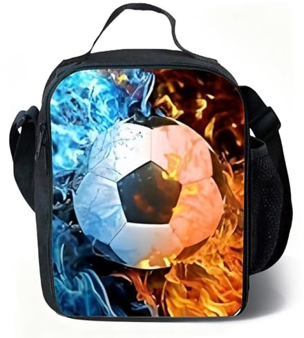 Luclay Football Lunch Bag Kids, Reusable Insulated Cooler Lunch Box Boys, Large Capacity Waterproof Packed Lunch Bag for School Office Picnic Camping Travel Beach