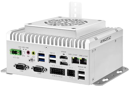 Glovary F1 Industriel Fanless Mini PC i3 1215U (6C8T, up to 4.4GHz), Micro Ordinateur Din Rail, Barebone, 2 x i210AT Gigabit LAN, 2 x RS232 COM, 8 Pin GPIO, USB3.2, 9-36V Auto Power on
