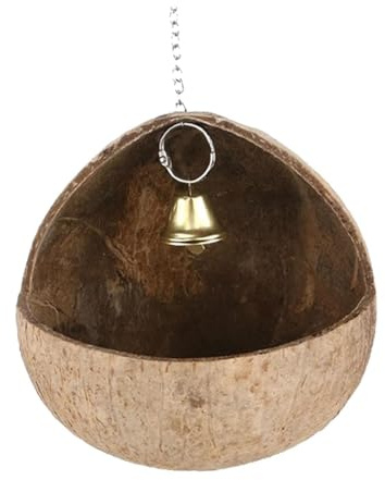 Allayu Trädgårdsfågelholk med kokosskal, små djur som njuter av utomhusboupplevelser, kokosnötsfågelboet är tillverkat av naturliga snäckor, fågelbo fåglar, fiber, Ingen kokosstrimla, 13x13 cm