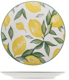 H&H Set mit 6 Desserttellern Solea aus Porzellan – Dekor Limoni, Ø 19 cm – elegantes und farbenfrohes Tafelservice