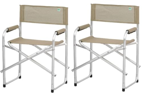 Totò Piccinni Sedia Regista CAMPING BAIA pieghevole in alluminio e textilene resistente robusta leggera con braccioli imbottiti (2, Tortora)