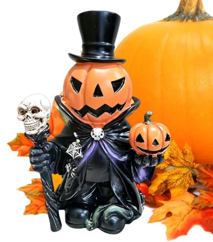 Pumpastaty Resin Halloween Gotisk Dekorationsfigur med Topphatt | Festliga Pumpagubbar Dekorationsfigur Passar för , Vardagsrummet, Kontoret, Spiselkransen, Bokhyllan och Spökhuset