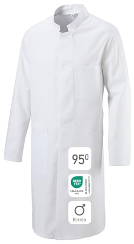EXNER läkarkappa för män, laboratoriekappa, arbetskappa, bomull, medicin, apotek, läkare, färg vit, storlek S