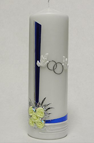 Handmade Hochzeitkerze Hochzeit Kerze Tischdekor incl. Beschriftung S-16 Silber/Blau