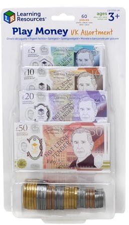 Learning Resources UK Play Money Assortment, Ages 3–7, Realistic Coins & Notes, Supports Money Recognition & Maths Skills