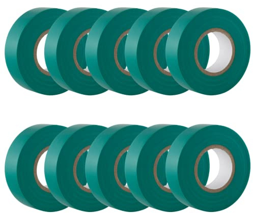 GTSE Isolierband Grün 19 mm x 20 m 10 Rollen | Strapazierfähig, selbstklebend, PVC, zum Schutz und Reparieren von Kabeln