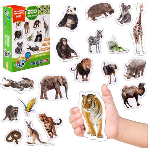 Magdum Kühlschrankmagnete für Kinder – 19 Zoo Tiermagnete – Lernspielzeug | Große realistische Magnettiere für Kühlschrank Whiteboard Montessori Lernspielzeug für Vorschule, Zuhause Geschenk für Kinder