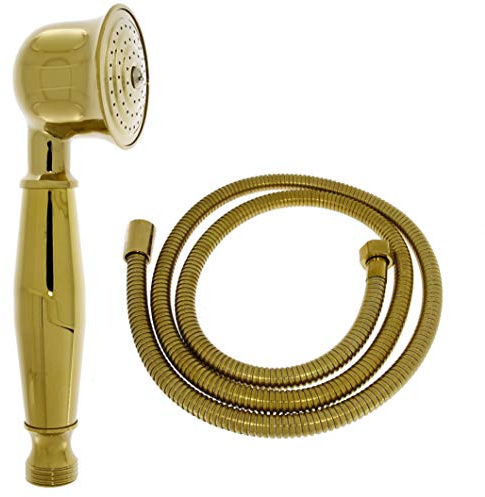 Nostalgie Retro Handbrause Brause Brausekopf Duschkopf mit Brauseschlauch – aus Messing mit gold Oberfläche