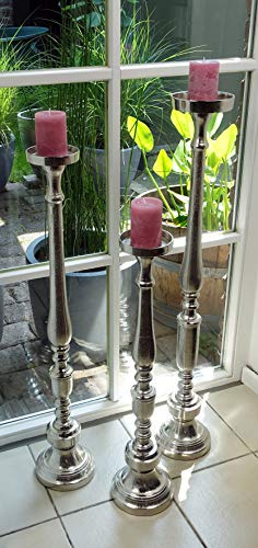 Kerzenständer Kerzenhalter Aluminium Deko Groß Silber Raw - Kerzenleuchter Modern aus Metall - XXL 3 Größen 76 cm, 92 cm oder 102 cm (H 92 cm (MN-KS-8008))