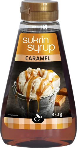 Sukrin Syrup Caramel - dickflüssiger Karamellsirup mit reduziertem Kohlenhydratanteil zum Süßen und Backen oder auf Pancakes (450g Flasche)