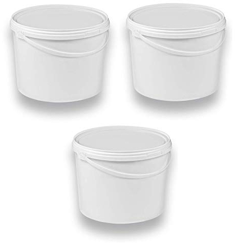 3 x 10 Liter Eimer mit Deckel, Weiß, stapelbar, lebensmittelecht, 3 Stück | Kunststoffeimer, Milch-/Vorratseimer, Honigeimer, Lebensmittelbehälter, Leereimer für Mehl, Wassereimer, Lebensmittelfreigabe