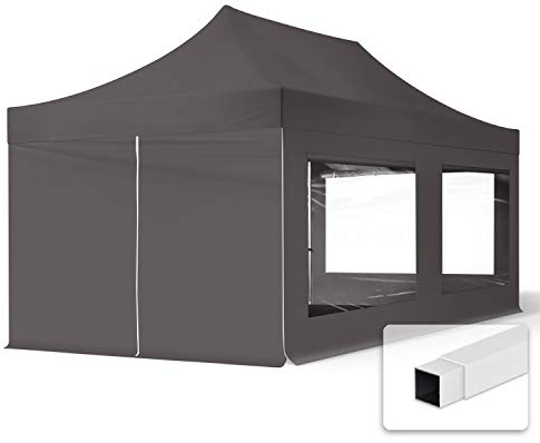 TOOLPORT Tente Pliante 3x6 m - 4 Bâches de Côté (fenêtres panoramiques) Economy 700N Housse Barnum Chapiteau Pliant Tonnelle Gris
