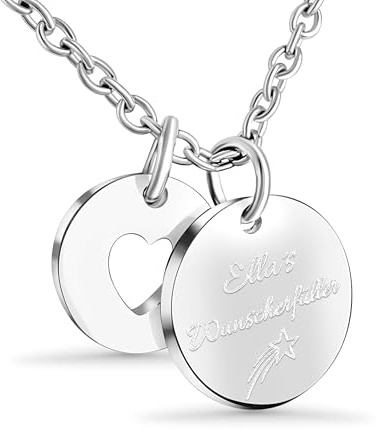 Hanessa Personalisierte Kette mit Gravur Edelstahl 50 cm mit Anhänger Herz rund in silber - Personalisierte Halskette für Frauen - Personalisierter Schmuck Damen Kettenanhänger