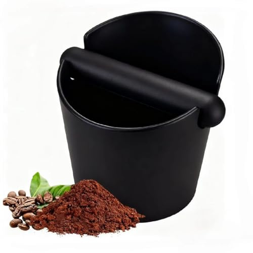 Coffee Knock Box, 4.8 Inch Bin for Coffee Grounds Knock Box, Shock-Absorbent Durable Barista Style Espresso Knock Box with Removable Rubber Knock Bar and Non-Slip Base- Black