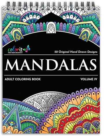 ColorIt Mandalas to Color Volume IV Malbuch für Erwachsene Entspannung, 50 einseitige Designs, dickes, glattes Papier, Spiralbindung, USA bedruckt, flach liegen, gebundene Buchumschläge,