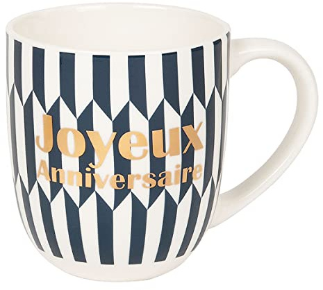 DRAEGER PARIS 1886 - Mug en Céramique Bleu Joyeux Anniversaire 320 ml - Cadeau Original pour Homme et Femme - Tasse avec Motifs Géométriques & Écriture Or - Coffret Cadeau Chic et Design