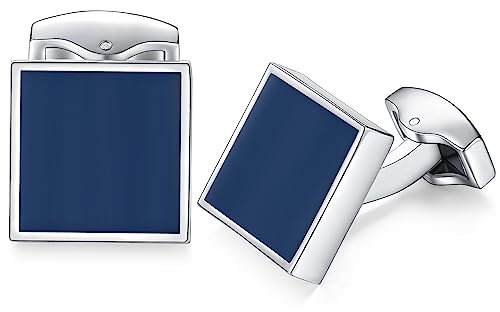 HONEY BEAR Herren Hochzeit Quadrat Manschettenknöpfe Cufflinks Edelstahl Manschettenknopf blau Emaille MEHRWEG (Navy blau)