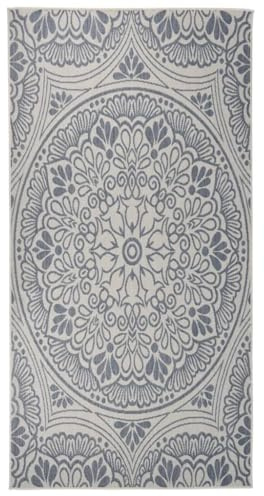 vidaXL Tapis à Tissage Plat d'Extérieur Tapis de Protection Tapis de Couloir Terrasse Balcon Jardin Résistance aux UV 100x200 cm Motif Bleu
