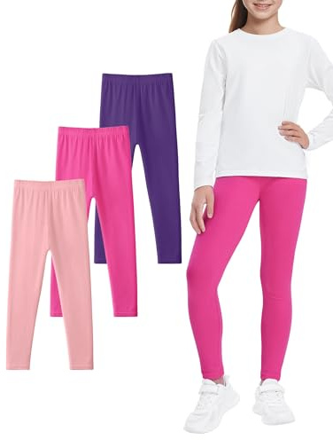 Auranso 3er Pack Leggings Mädchen Kinder Baumwolle Schwarz Leggings Lang Hosen Sport Pants 104 110 116 128 146 152 158 116-122 Rose/Lila/Rosa