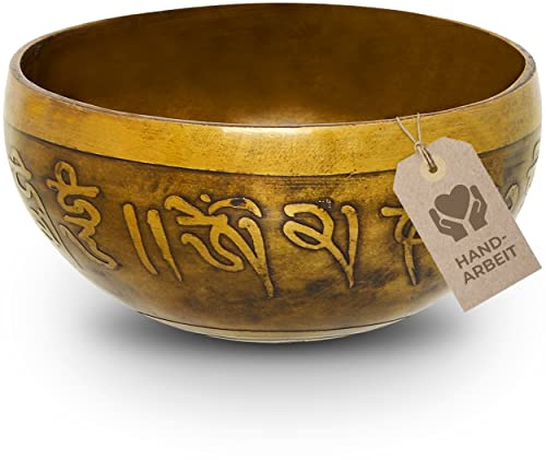 Tibetische Klangschale Blume des Lebens für Yoga, Meditation und Entspannung, Ø 10 cm, 400 Gramm, antike Oberfläche, Traditionelle Handarbeit in Profi-Qualität