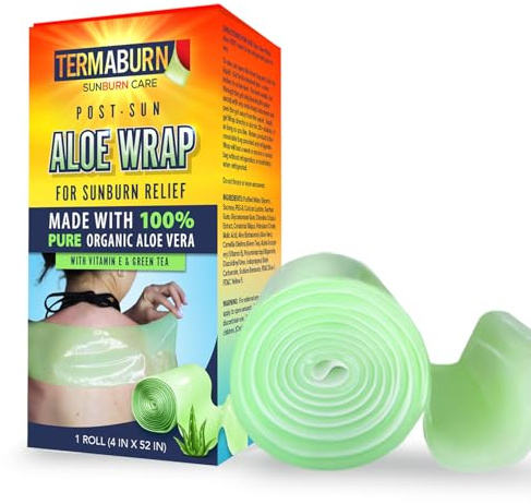 TermaBurn Aloe Wrap for Sunburn Relief – Hydro-Gel Aftersun Treatment with 100% pure aloe vera Gel | Second Skin aloevera gel for burns and peeling irritation | Great for Tattoo Aftercare and Sun Care