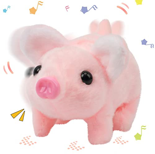 Hopearl Gehendes Schweinchen Haustier Interaktives krabbelndes Ferkel Elektronisches Plüschtier Schwein Oink Twitch Nase Wag Tail Animiertes Geschenk für Kinder, 20cm