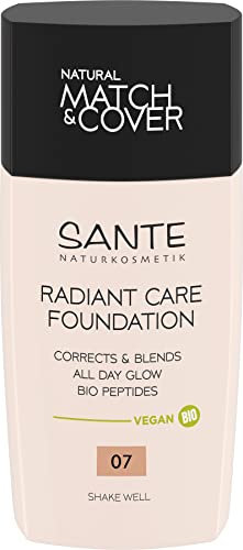 SANTE Naturkosmetik Radiant Care Foundation 07 Rose Beige, vegane Foundation mit Bio-Peptiden und hochwertigen Ölen, für strahlende Haut, pflegende und nachhaltige Formel, 30ml