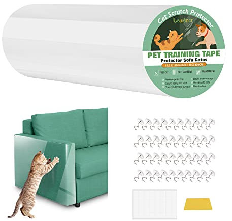 Lewondr Protector de Muebles Anti Arañazos Gatos, 40 * 300cm Adhesivo Protector Sofá Arañazo, Transparente Protectores con 40 Pines+40 Nanocintas, Fácil de Instalar para Sofá Puerta Alfombra Mesa