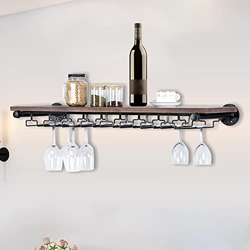 Weinglasständer Stemware Aufhänger Weinglashalter Home Bar Lagerung Weinglasregal hängender Weinglasregal aus Eisen und Holz für Küche/Wohnzimmer/Esszimmer