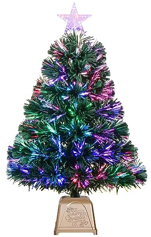 Albero di Natale a fibra ottica verde 24inch, mini albero di Natale artificiale pre-lit, piccolo albero di Natale da tavolo con le decorazioni della casa di vacanza delle stelle (24inch, verde)