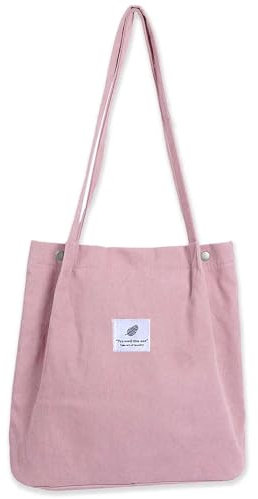 Bikasun Cord Umhängetasche Damen, Groß Schultertasche Cord Tasche Lässige Tote Bag Handtasche, Strandtasche Shopper Einkaufstasche, Stofftasche für Alltag, Büro, Schulausflug, Rosa