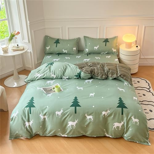 ENEN 4 Pezzi Completo Letto Matrimoniale e Singolo, Microfibra Set Copripiumino con Chiusura a Zip, 1 Lenzuolo con Angoli e 2 Federe (Letto da 1,8 m 200x230,Foresta)