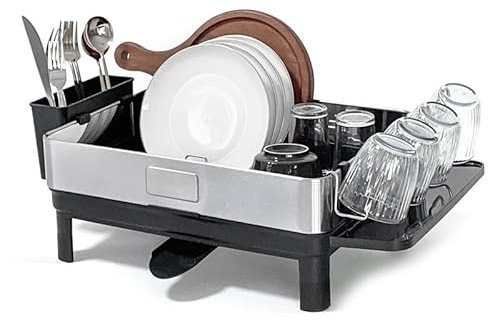 pochoio Grande scolapiatti in acciaio inossidabile, scolapiatti da cucina con beccuccio girevole, porta bicchieri da vino, porta utensili, scolapiatti salvaspazio per bancone della cucina