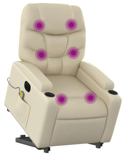 vidaXL Massagesessel, Sessel mit Aufstehhilfe Elektrisch, Relaxsessel mit Liegefunktion Vibrationsfunktion, Fernsehsessel Liegesessel Aufstehsessel, Creme Kunstleder