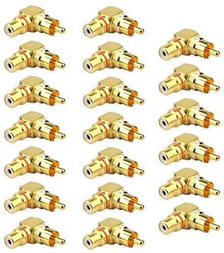 Tyatocepy 20 Pacchetti Adattatore RCA ad Angolo Retto - Connettore Placcato o Maschio a 90 Gradi