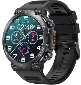 EKO ! Bluetooth-samtal, smartwatch, sportklocka, stegräknare, 1,39 tum HD-skärm, pulsmätare, blodspänning SpO2 (svart)