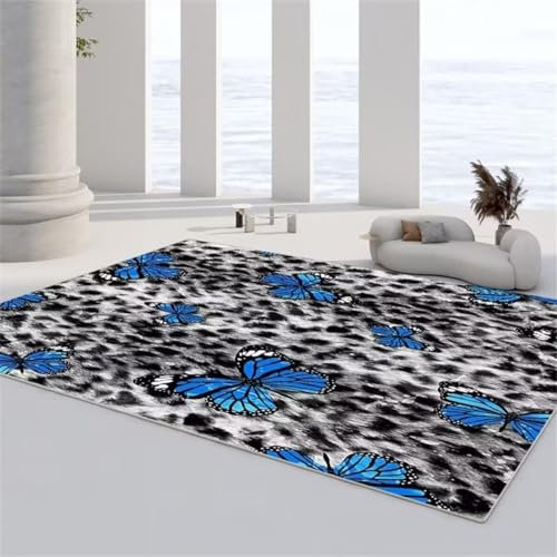 RUGMRZ Deko Esszimmer Schlafzimmer Blauer Teppich Schmetterling Dekoration Wohnzimmer Mitte Teppich waschbar Fleckerlteppich 60X120CM