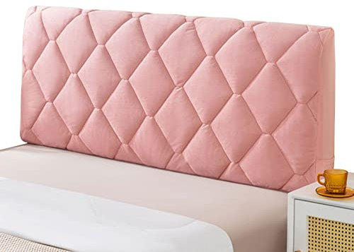 Bett kopfteil bezug Bettkopfteilbezug Stretch-Bettkopfteilbezug Gesteppter Samtkopfteilbezug für Holzlederbettrückenlehne Staubdichter SchutzPink-170cm