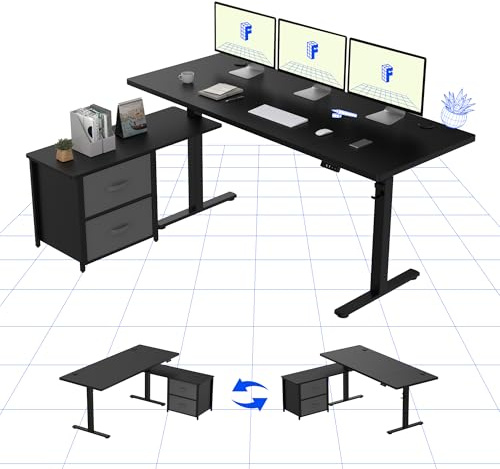 FLEXISPOT Höhenverstellbarer Schreibtisch elektrisch höhenverstellbar, L-förmig mit Schubladen&Stauraum umkehrbar, ergonomischer Steh-Sitz Tisch 160 x 70 cm schwarz