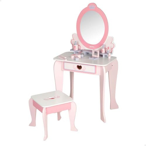WOOMAX Tocador de Maquillaje para niñas con Taburete Madera y Espejo plexiglás, 50x34x92 cm, Colores Pastel, Tocadores Infantiles, Accesorios interactivos, Juguetes niños 3 años (33047)