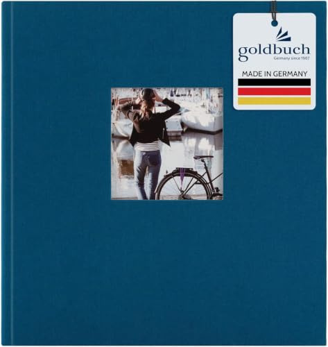 goldbuch 27 330 Bella Vista Fotoalbum mit Bildausschnitt Petrol, Erinnerungsalbum im Format 30 x 31 cm, Foto Album 60 weiße Seiten mit Pergamin-Trennblättern, Fotobuch mit Leineneinband in Blau | Album mit Bildausschnitt, petrolblauem Leineneinband, 60 weißen Seiten und Pergamin-Trennblättern, für bis 300 Fotos 9x13 cm