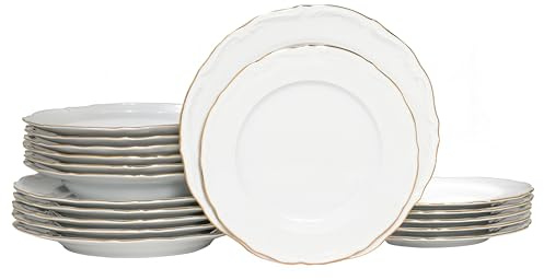 CreaTable, Maria Theresia Gold, 18-teiliges Teller Set aus Porzellan | Geschirrset für 6 Personen, Made in Europe, 24321