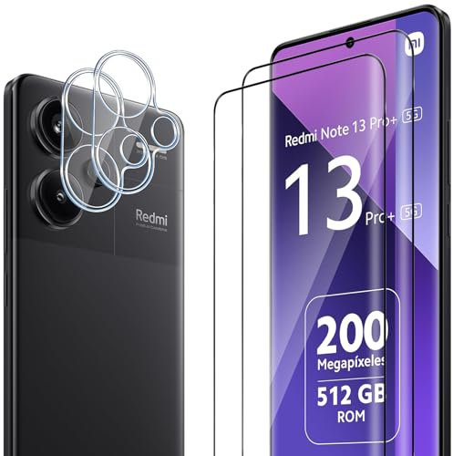 ELYCO Schutzfolie kompatibel mit Xiaomi Redmi Note 13 Pro Plus 5G/13 Pro+ 5G für Panzerglas [3D Vollbildschirm], 2 Pcs Schutzglas & 2 Pcs Kamera Schutzfolie, 9H Anti-Kratzer HD Displayschutzfolie