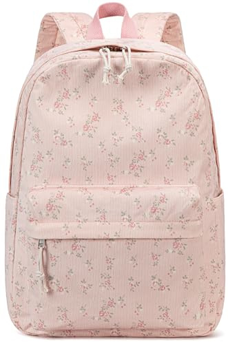 School Backpack for Teen Girls Bookbags Elementary High School Corduroy Laptop Bags Women Travel Daypacks, Corduroy Floral 202 Pink, Modern