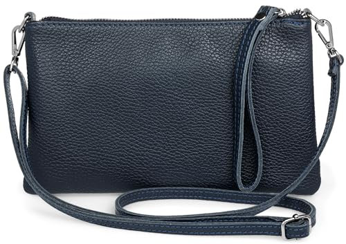 Caspar Kompakte Leder Clutch Damen Umhängetasche Abendtasche mit verstellbarem Schultergurt - CLASSIC LINE - Modell No.834 - Made in Italy, Farbe:dunkelblau