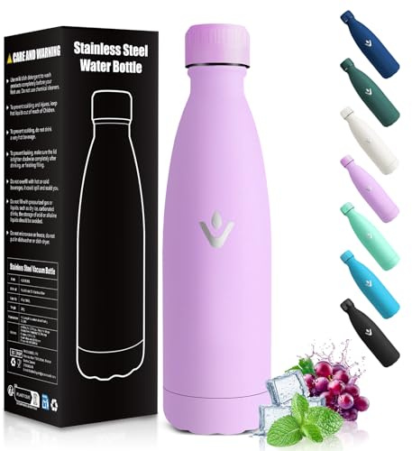 HoneyHolly Gourde Enfant, Acier Inoxydable 18/8, Bouteille Isotherme, 500ML Sans BPA, Gourde Inox Enfant, Étanche Double Isolation, Water Bottle pour Camping, Écoles, Gymnases-Violet Clair
