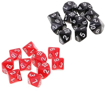 Yourandoll 20 STÜCKE Polyedrische Würfel D10 Dice Würfel Spielwürfel for DND RPG Dungeons & Dragons Brettspiel Kartenspiel (Rot und Schwarz)