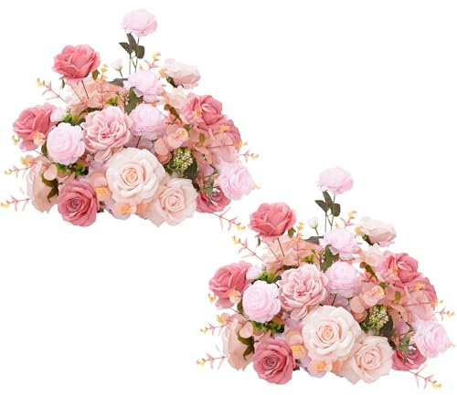 Angela flower 2pcs 17inch Pink Free Standing Flowers Ball Bouquet Artificial Rose Arrangements Balls for Wedding Centerpieces Tables Chair Aisle Runner Flowers Decorations